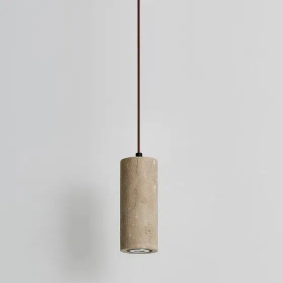 H16cm Yellow Travertine Pendant Light in Yellow Travertine and Wood and Metal, scale view