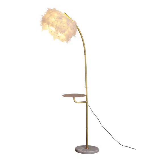 H170CM E27/E26 Feather Floor Light in Hardware and Feather, product photograph