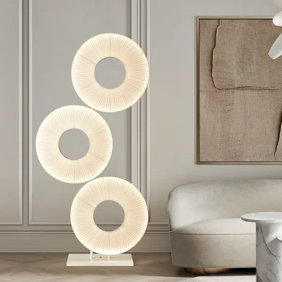 H175CM White Fabric LED Floor Light in Iron and Fabric, product photograph