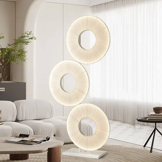 H175CM White Fabric LED Floor Light in Iron and Fabric, installed view