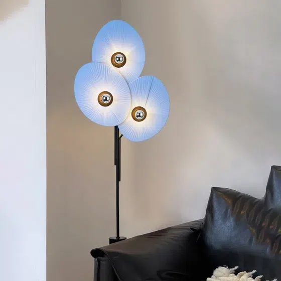 H180CM Yellow Red Blue Flower Floor Light in Hardware and Marble and Fabric, detail view
