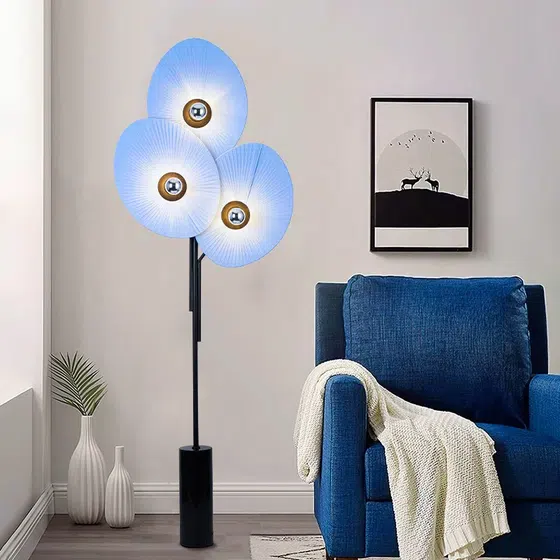 H180CM Yellow Red Blue Flower Floor Light in Hardware and Marble and Fabric, scale view