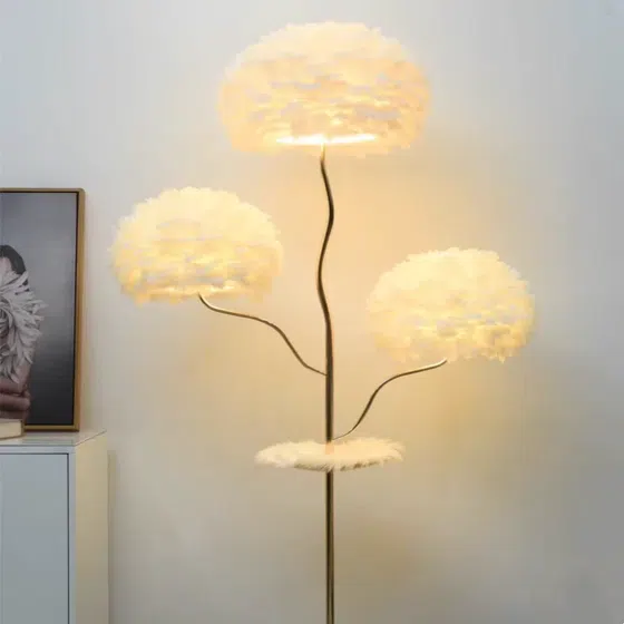 H180CM Tree Feather Floor Lamp in Iron and Feather, product photograph