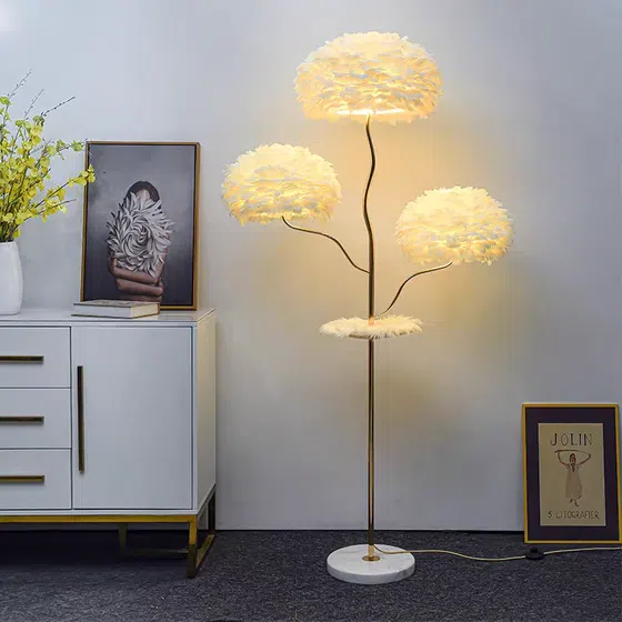 H180CM Tree Feather Floor Lamp in Iron and Feather, installed view