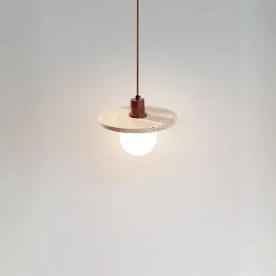 H18cm Stone Wood Pendant Light in Wood and Yellow Travertine, scale view