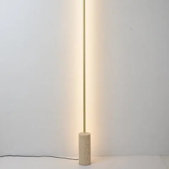 H207CM Aluminum Yellow Travertine LED Floor Lamp in Aluminum and Yellow Travertine, product photograph