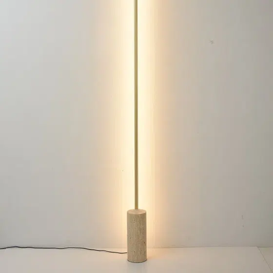 H207CM Aluminum Yellow Travertine LED Floor Lamp in Aluminum and Yellow Travertine, detail view