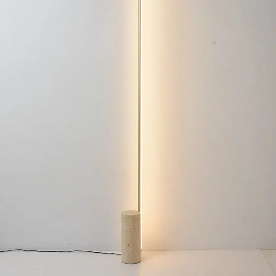 H207CM Aluminum Yellow Travertine LED Floor Lamp in Aluminum and Yellow Travertine, installed view