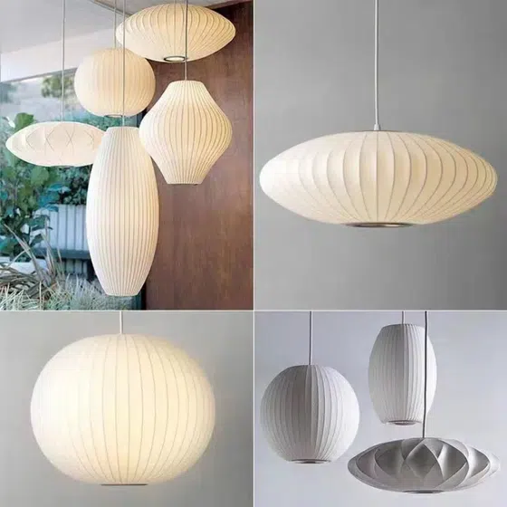H20CM UFO-Style Silk Pendant Lamp in Iron and Silk, installed view
