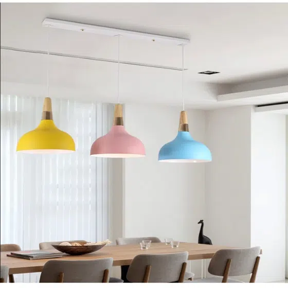 H21cm Colorful Iron Wood Pendant Lamp in Aluminum Cover and Aluminum Parts and Wood, installed view