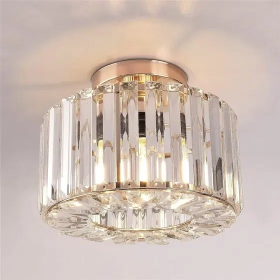 H25cm Iron Crystal Ceiling Light in Iron and Crystal, product photograph