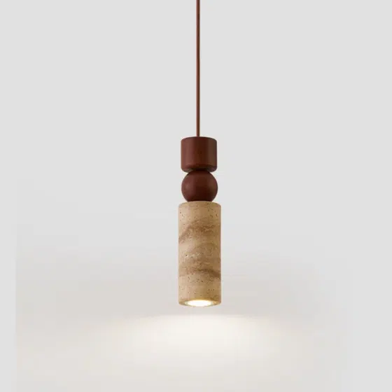 H28cm Vintage Yellow Travertine Pendant Lamp in Yellow Travertine and Wood and Metal, scale view