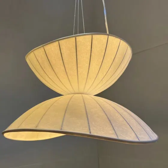 H30CM Warm White Silk Pendant Light in Iron and Silk, detail view