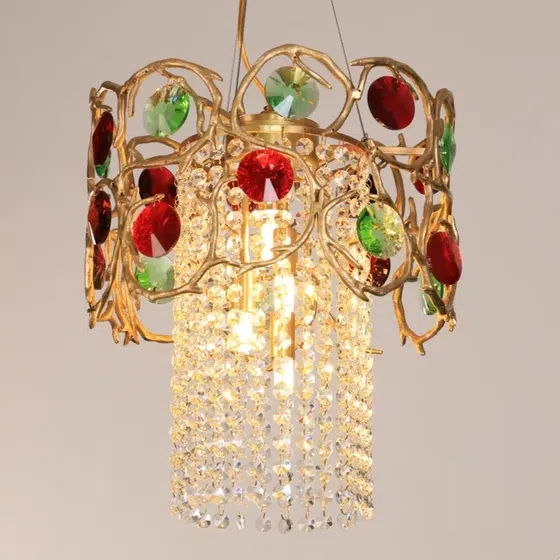 H35cm Copper Crystal Chandelier in Copper and Crystal, detail view