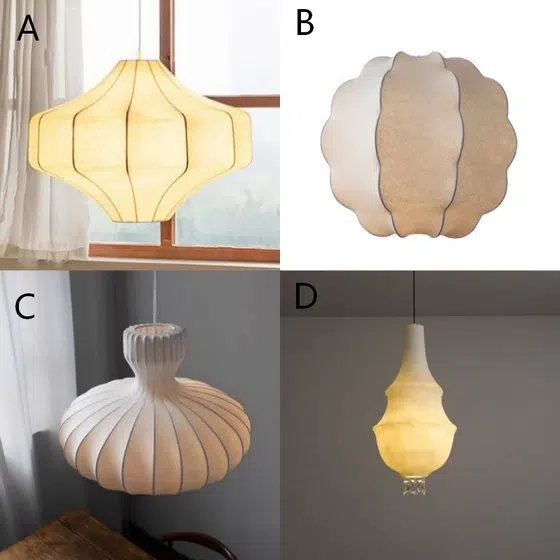 H35cm Retro Silk Pendant Lamp in Iron and Silk, installed view