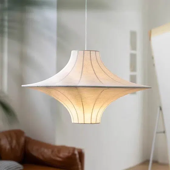 H35CM Silk Fabric Pendant Lamp in Iron and Silk, product photograph