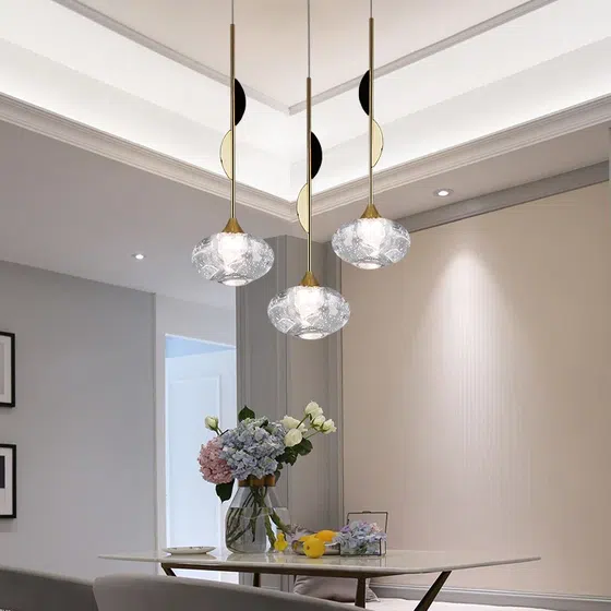 H36CM Golden Crystal Pendant Light in Iron and Crystal, installed view