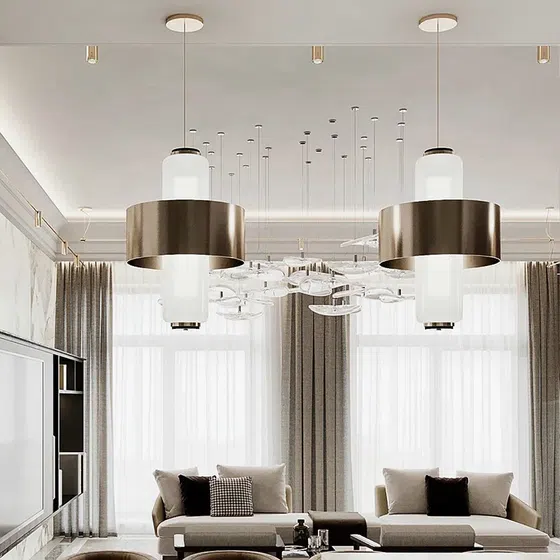 H40CM Black Iron Glass Pendant Lamp in Iron and Glass, installed view