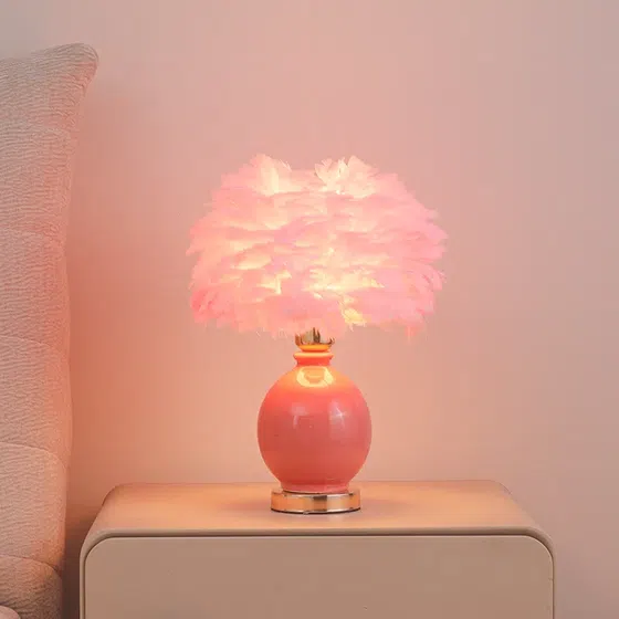 H40cm Colourful Ceramic Feather Table Light in Ceramic and Feather, scale view