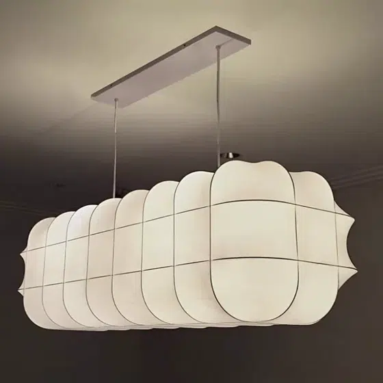 H41CM Cuboid Silk Pendant Lamp in Iron and Silk, detail view