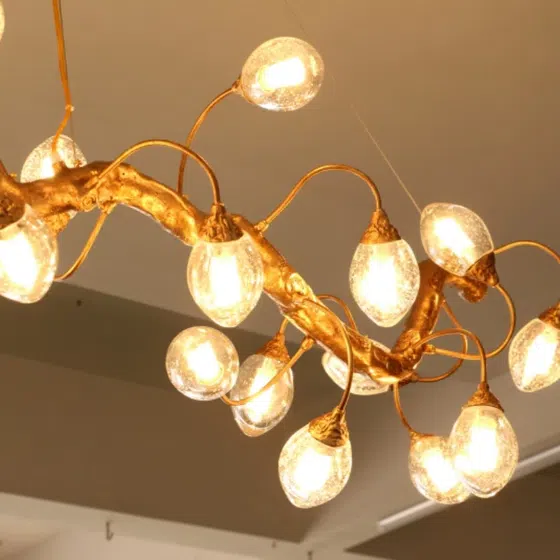 H45cm Copper Chandelier Brass Glass in Copper and Glass, detail view