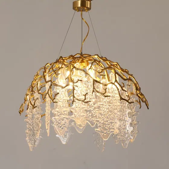 H50CM Branch Brass Chandelier Copper Glass in Copper and Glass, detail view