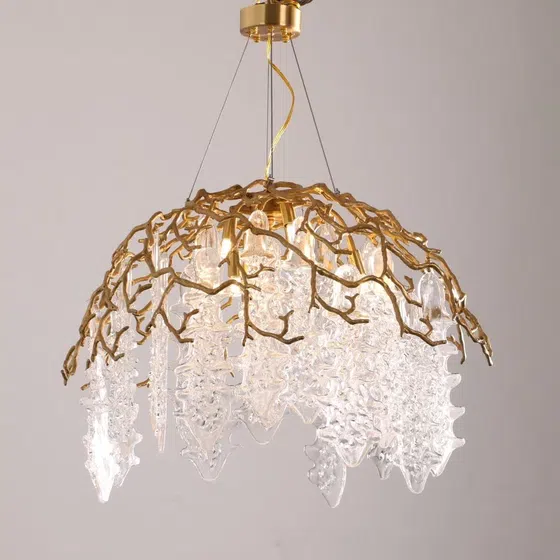 H50CM Branch Brass Chandelier Copper Glass in Copper and Glass, installed view