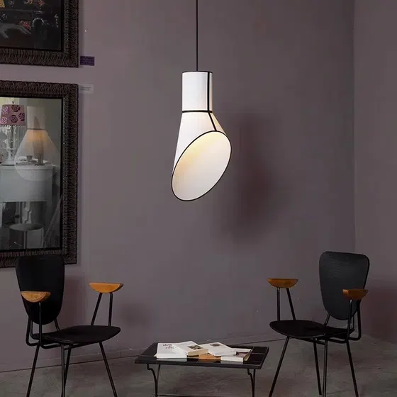 H65cm Iron Black White Fabric Pendant Lamp in Iron and Fabric, installed view