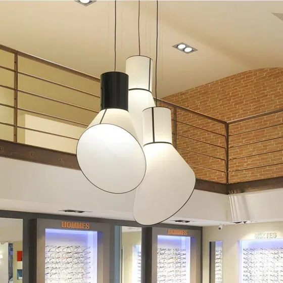H65cm Iron Black White Fabric Pendant Lamp in Iron and Fabric, scale view