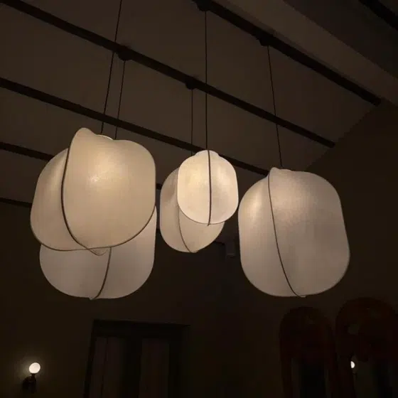 H68CM Carambola Silk Pendant Lamp in Iron and Silk, installed view