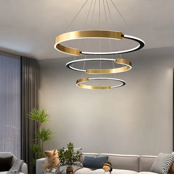 D120CM Aluminum Half Circle Black Pendant Lamp in Aluminum, product photograph