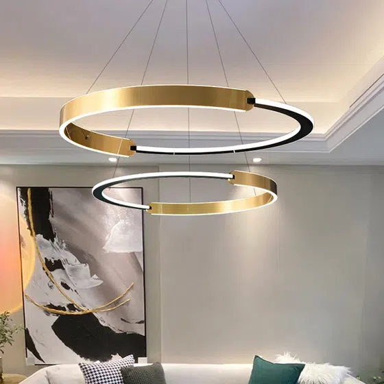 D120CM Aluminum Half Circle Black Pendant Lamp in Aluminum, detail view