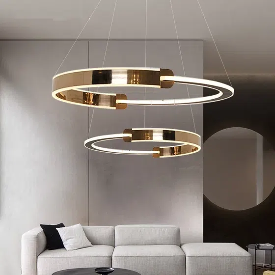 D120CM Aluminum Half Circle Black Pendant Lamp in Aluminum, installed view