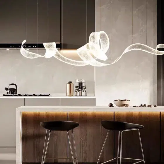 Cyan Hardware Acrylic Wave Pendant Light in Hardware and Acrylic, scale view