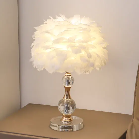 H45cm Hardware Crystal Feather Table Lamp in Hardware and Crystal and Feather, detail view