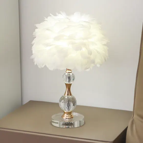 H45cm Hardware Crystal Feather Table Lamp in Hardware and Crystal and Feather, installed view