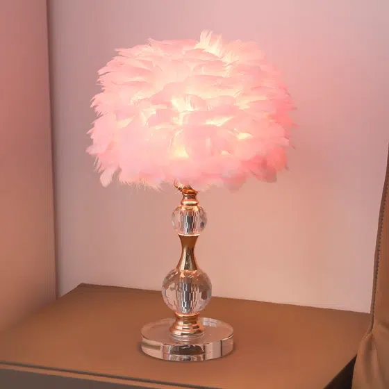 H45cm Hardware Crystal Feather Table Lamp in Hardware and Crystal and Feather, scale view