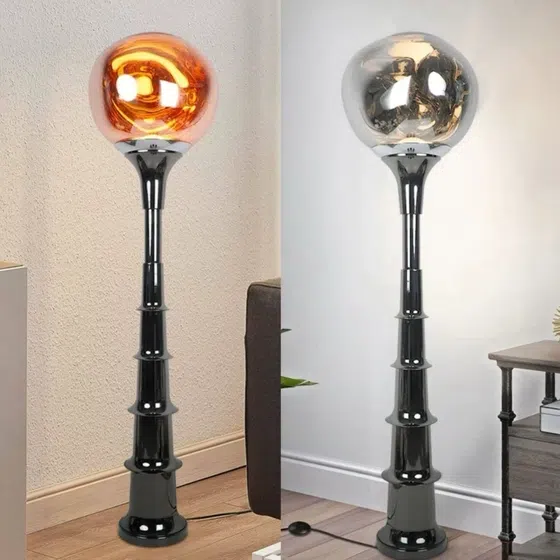 E27/E26 Hardware Lava Bamboo Pole Floor Lamp in Hardware and Acrylic, product photograph