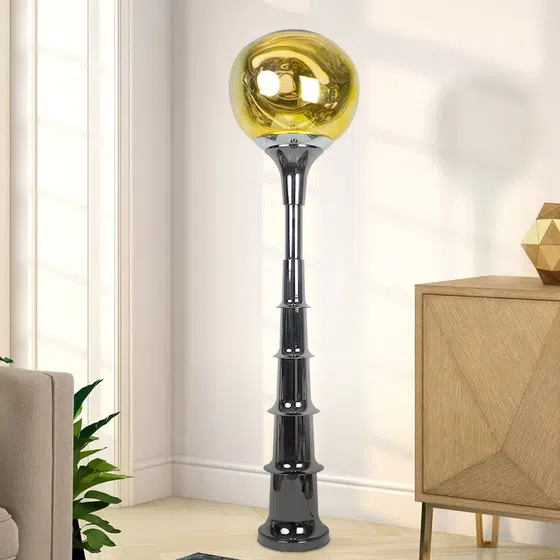 E27/E26 Hardware Lava Bamboo Pole Floor Lamp in Hardware and Acrylic, scale view