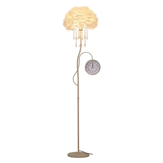 H165CM Hardware Marble Vintage Floor Lamp in Hardware and Feather, product photograph