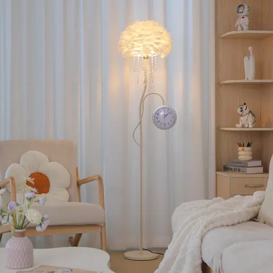 H165CM Hardware Marble Vintage Floor Lamp in Hardware and Feather, detail view