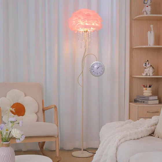 H165CM Hardware Marble Vintage Floor Lamp in Hardware and Feather, installed view