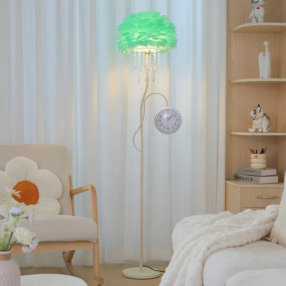 H165CM Hardware Marble Vintage Floor Lamp in Hardware and Feather, scale view