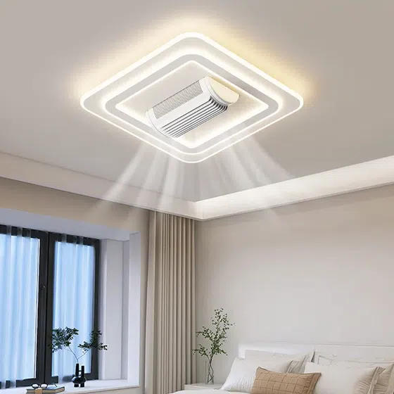 Iron Acrylic Remote Control Ceiling Fan Light in Metal and PC and Acrylic, installed view