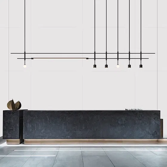 Iron Aluminum Long Pendant Light in Iron and Aluminum, installed view