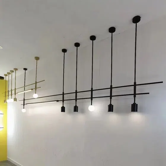 Iron Aluminum Long Pendant Light in Iron and Aluminum, scale view