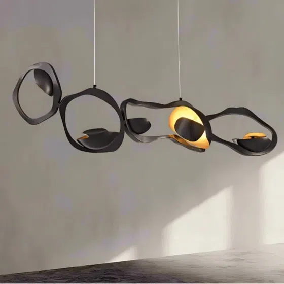 1-4 Heads Iron Black Gold Pendant Light in Iron Plating, product photograph