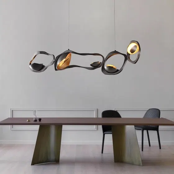 1-4 Heads Iron Black Gold Pendant Light in Iron Plating, installed view