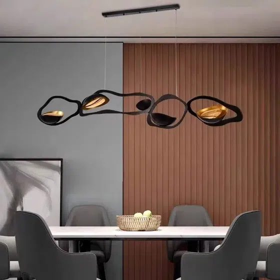 1-4 Heads Iron Black Gold Pendant Light in Iron Plating, scale view