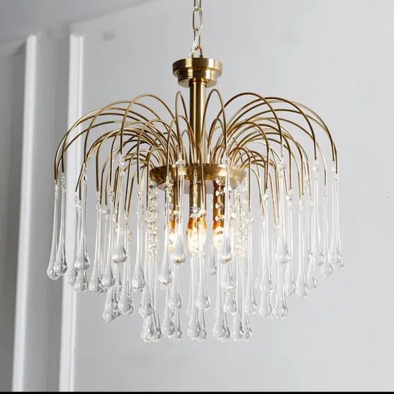 E14 Iron Water Drop Glass Pendant Lamp in Iron Plating and Glass, scale view
